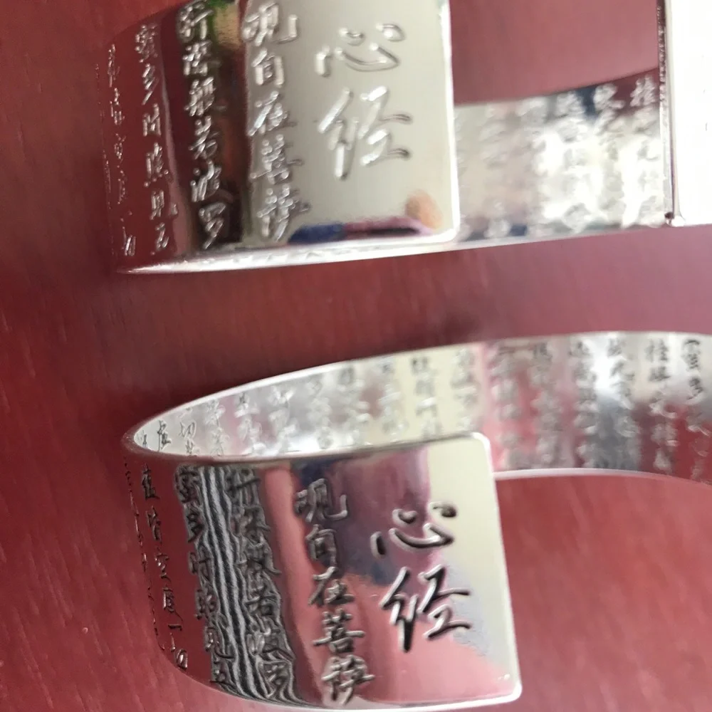 High-quality lotus Asian engraved Silver bracelet